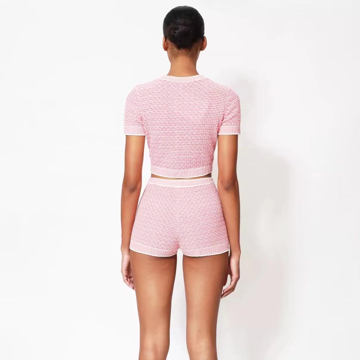 Custom design logo cotton fashion casual summer knitwear knitted suit knit top and short 2 piece set women's sets