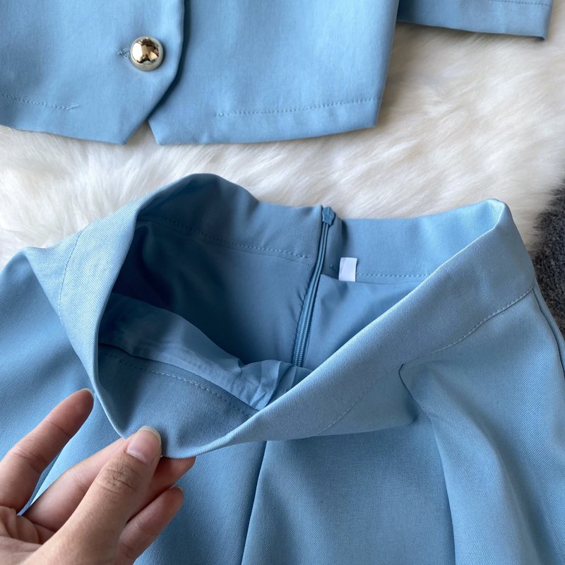 2024 New Design Summer New Chinese Standing Collar Contrast Short Top A-line Pleated Half Skirt Women's Set