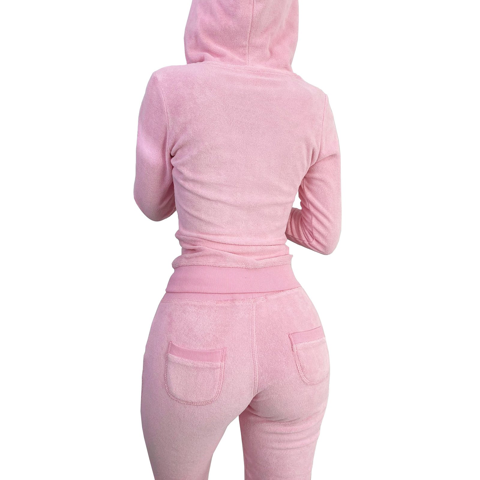 Hot Sale Fall Women's fleece hoodie Set Zipper Pocket Crop Top Jacket Velvet Jogging suit Velour tracksuits Women Two Piece set