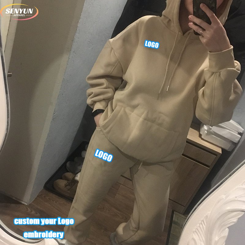 OEM Fashion Custom Puff Printing Logo Graphic Jogger Plain Blank Hoodie Tracksuits 2 Piece Plus Size Outfits Sexy Women'S Sets