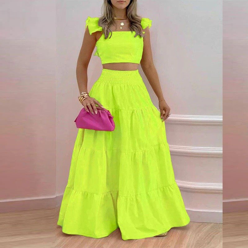 polyester women's sets long dresses solid color sets for women two pieces plus size women's sets summer Sexy lotus halter skirt