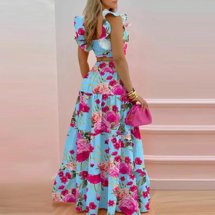 polyester women's sets long dresses solid color sets for women two pieces plus size women's sets summer Sexy lotus halter skirt