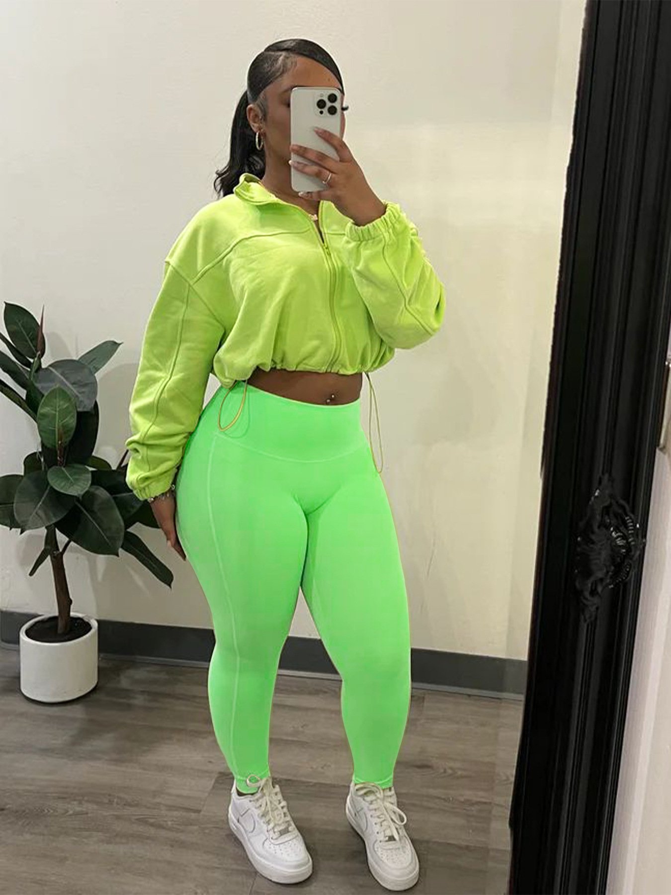 C2490 Hot selling long sleeved sports solid sweatshirt pants suit casual 2 piece joggers set women