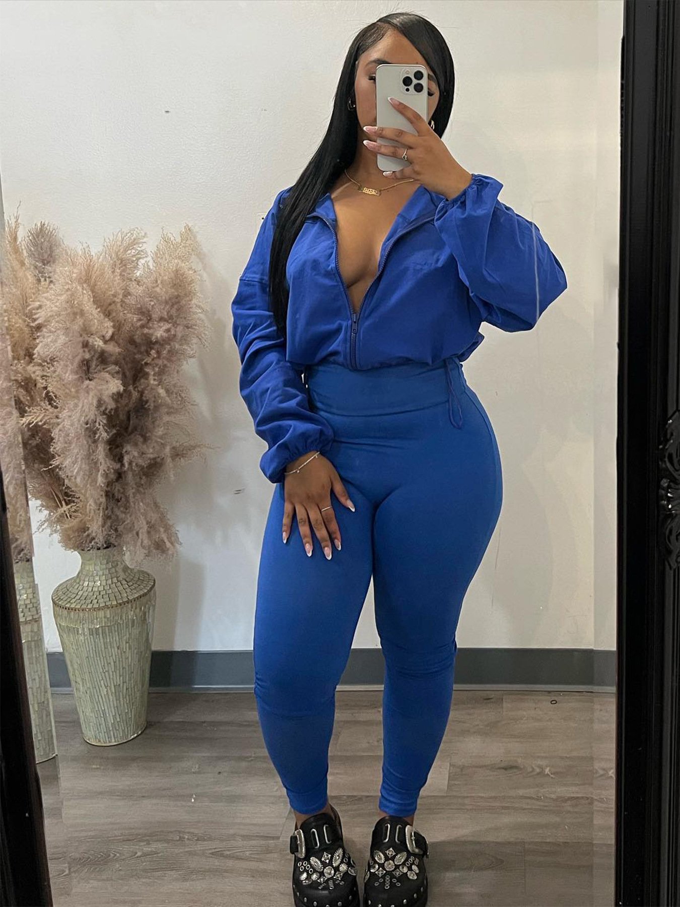 C2490 Hot selling long sleeved sports solid sweatshirt pants suit casual 2 piece joggers set women
