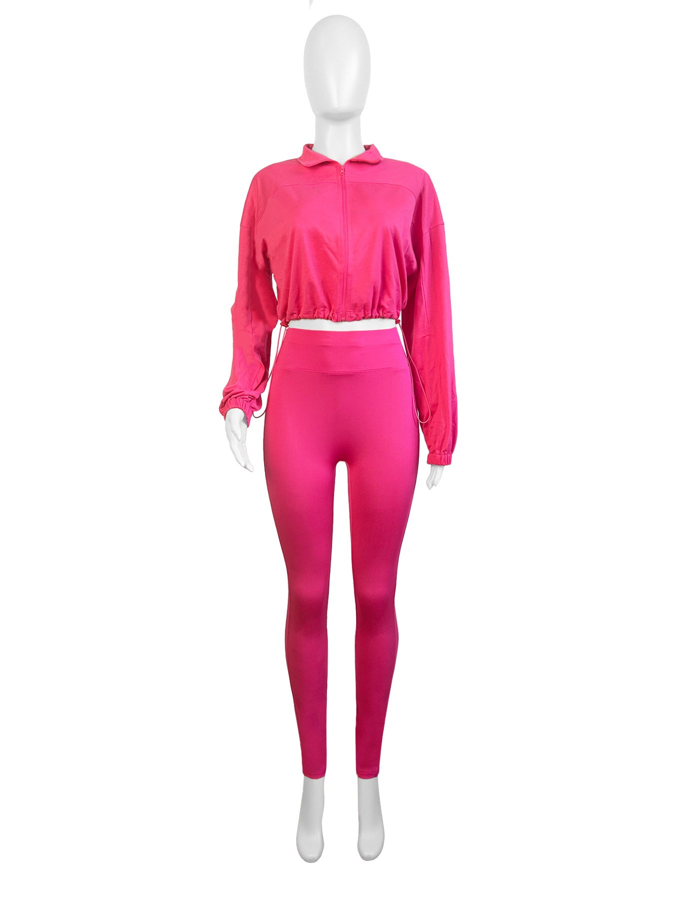 C2490 Hot selling long sleeved sports solid sweatshirt pants suit casual 2 piece joggers set women
