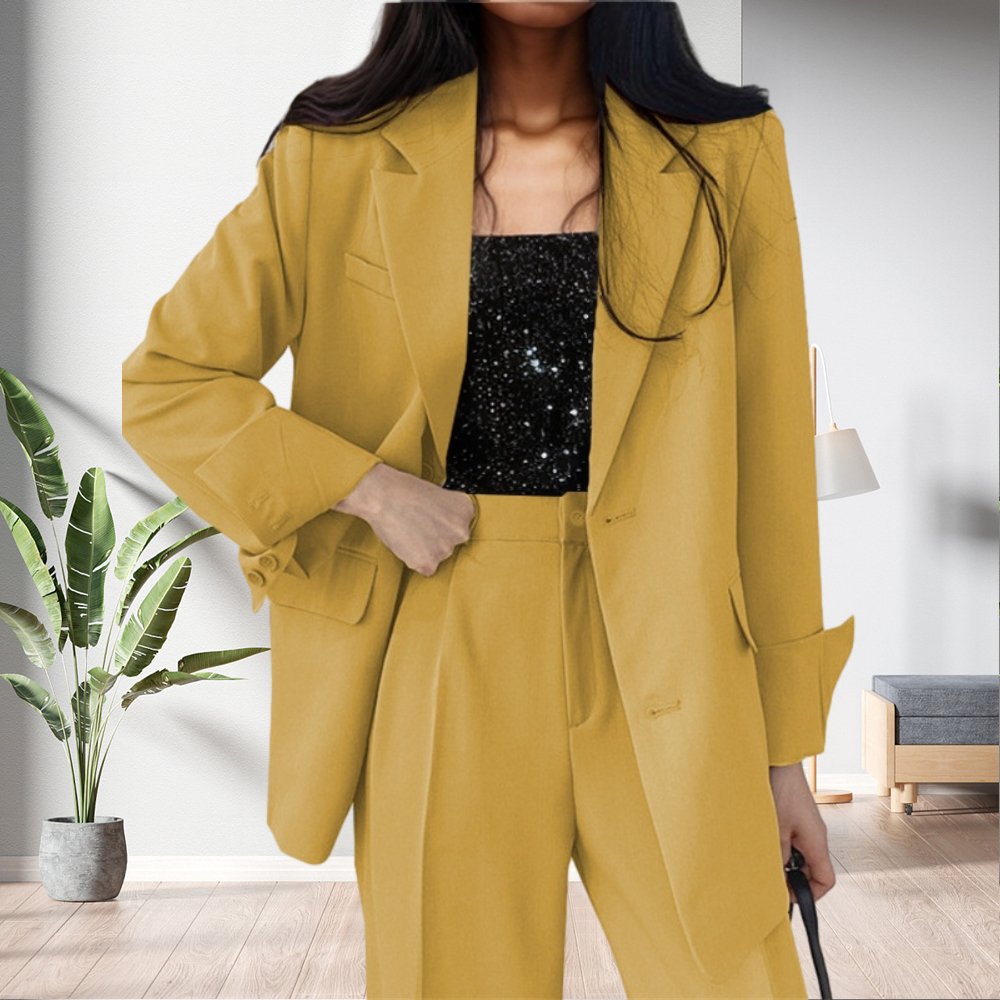D1201ME04 New Stock Arrival Solid Color Business Long Sleeve Loose Pants Blazers Suits Women Sehe Fashion
