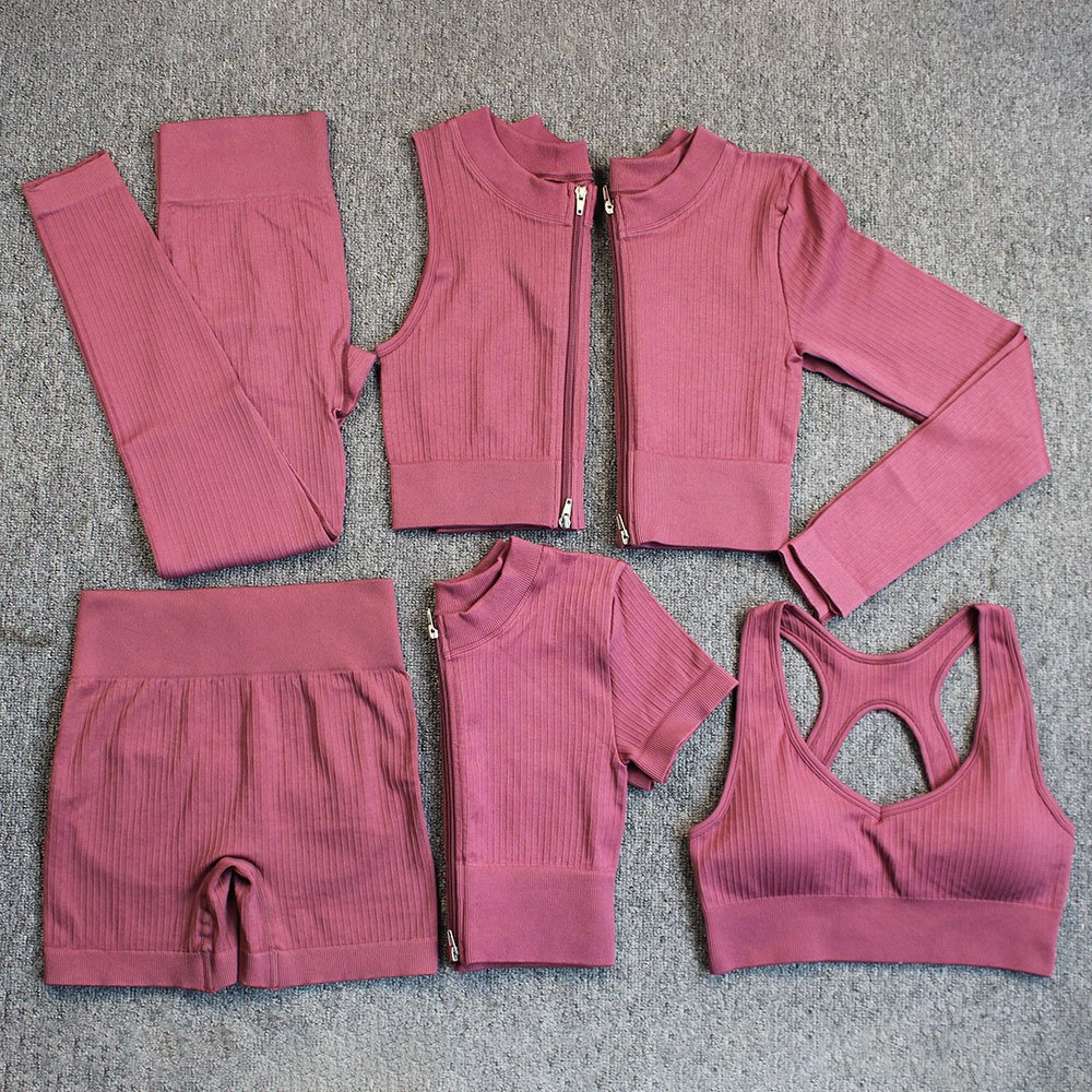Custom logo 6 PCS women Hollow Custom fitness Seamless Active Wear Yoga Set Workout Clothing gym fitness sets