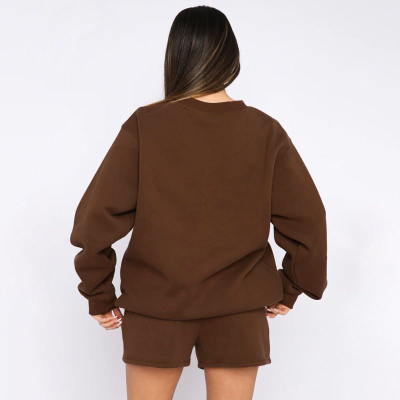 custom women's short 2 pcs oversized sweatpants and hoodies set pullover fleece 100% cotton high quality heavy weight hoodies