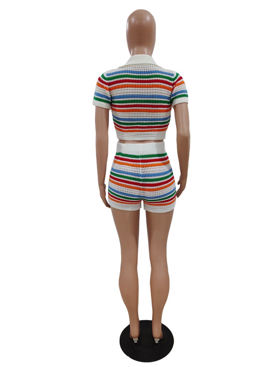 Fashion Women's Outfits Sweater Short Sleeve Jacket Crop Tops And Shorts Casual Elegant Sexy Knitted 2 Piece Set Women