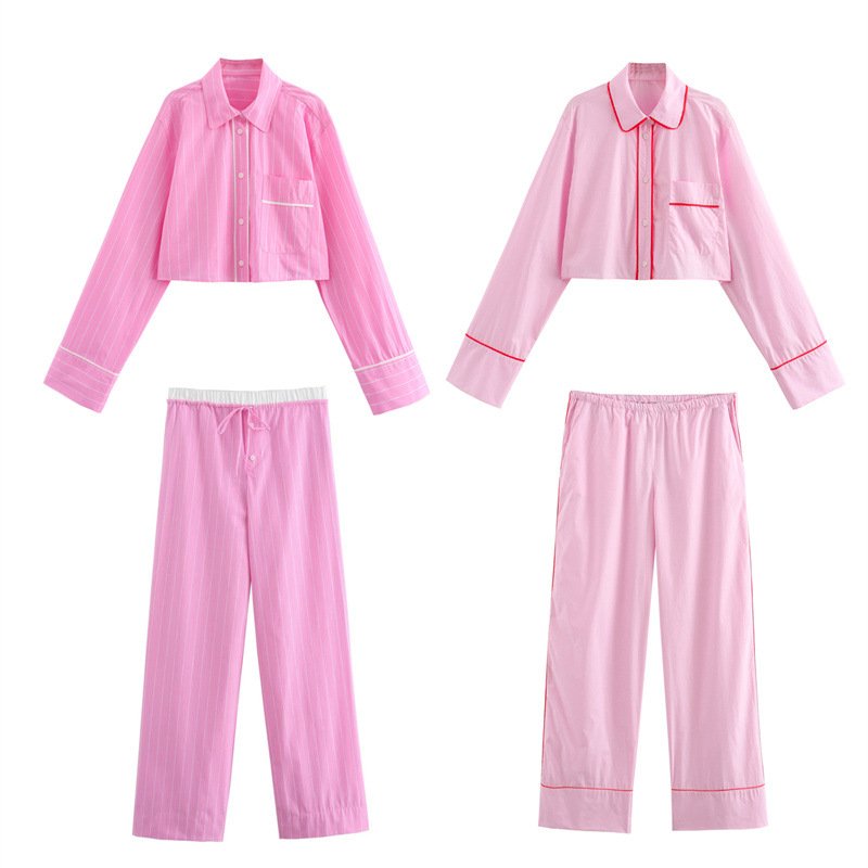 New Summer Fall Winter Lady Casual Color Blocking Stripe Blouse With Pant Two Piece Pants Set Pajama Set 2 Piece Set Women