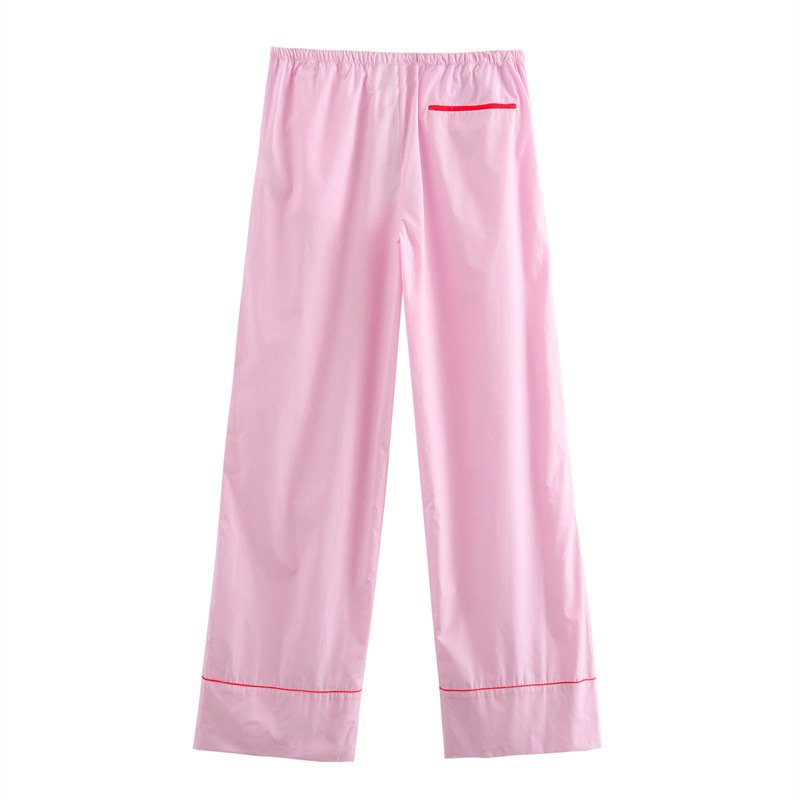New Summer Fall Winter Lady Casual Color Blocking Stripe Blouse With Pant Two Piece Pants Set Pajama Set 2 Piece Set Women