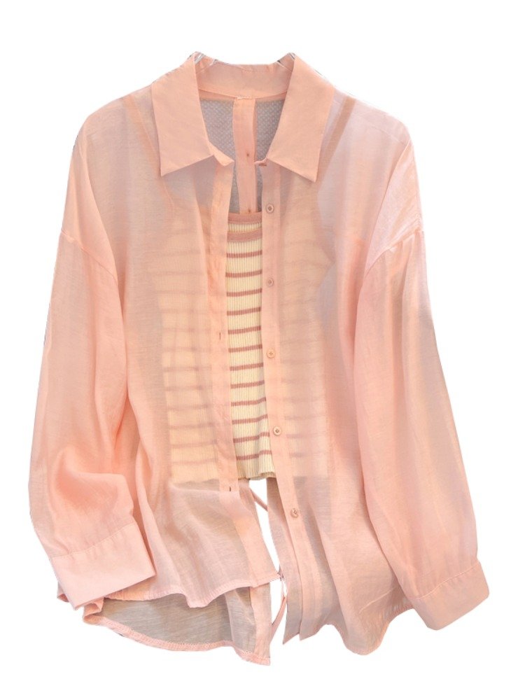 Boutique Wholesale 2024 Summer Fashion Solid Color Long Sleeve Sunscreen Shirt Striped Strap Women's Set
