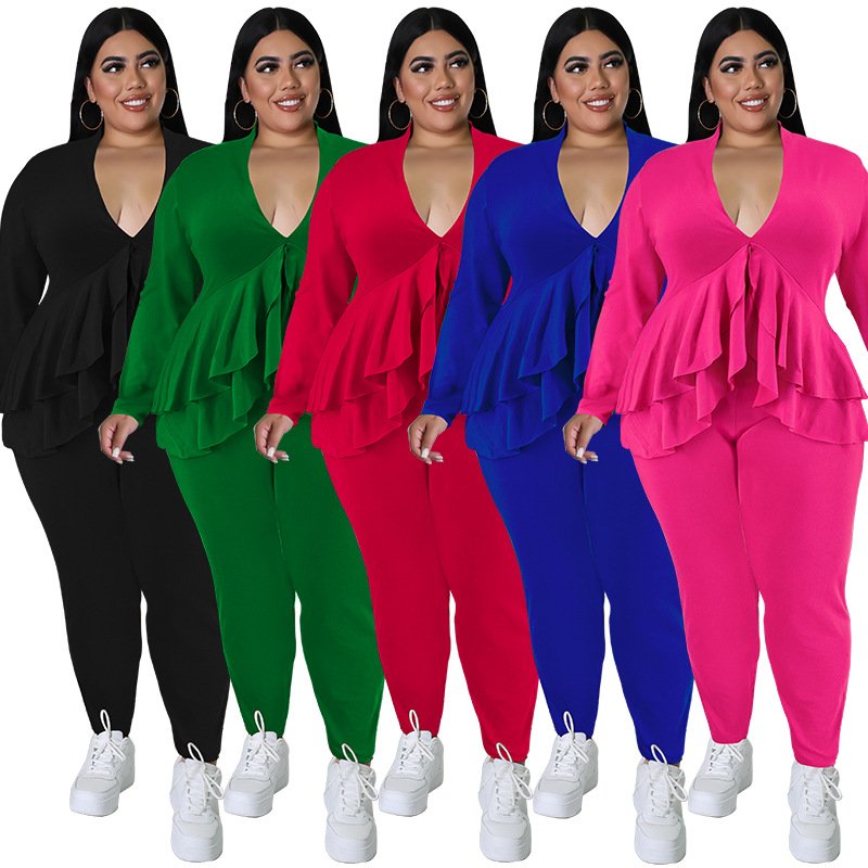 Plus Size Solid Color Two-Piece Set Two Piece Set Women Clothing
