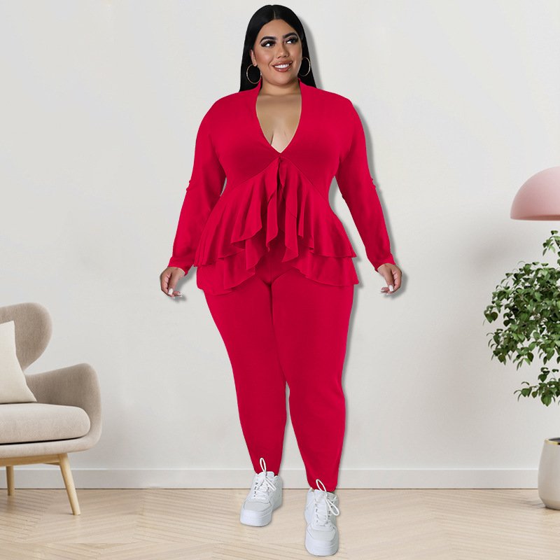 Plus Size Solid Color Two-Piece Set Two Piece Set Women Clothing