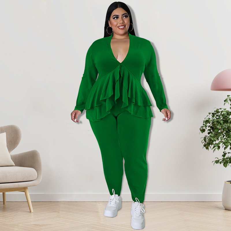 Plus Size Solid Color Two-Piece Set Two Piece Set Women Clothing