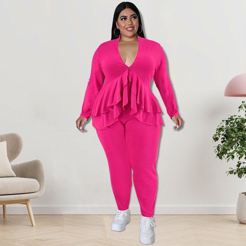 Plus Size Solid Color Two-Piece Set Two Piece Set Women Clothing