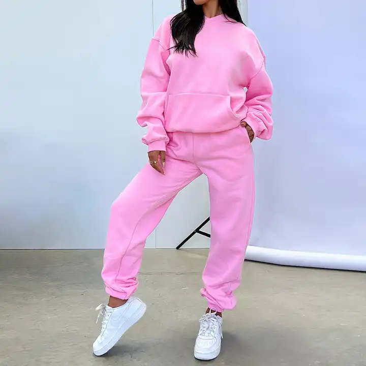 Custom logo sweatpants and oversized pullover hoodie set women high quality two piece jogger set women tracksuit