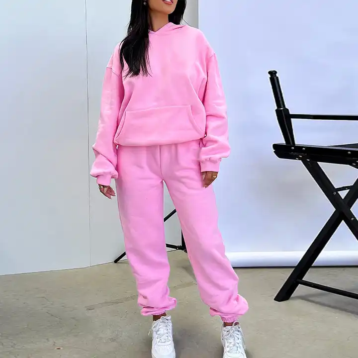 Custom logo sweatpants and oversized pullover hoodie set women high quality two piece jogger set women tracksuit