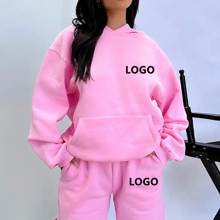 Custom logo sweatpants and oversized pullover hoodie set women high quality two piece jogger set women tracksuit