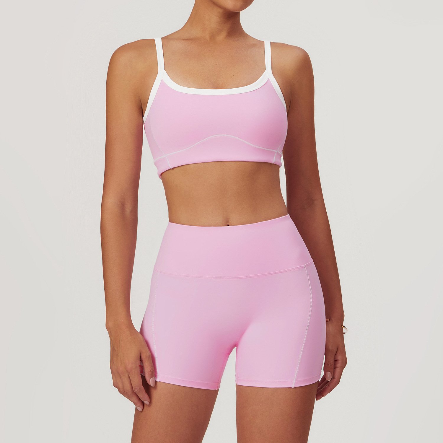 Wholesale Women's S-XL High Impact Sports Bra and No Front Seam Gym Shorts Breathable 2PCS Color Contrast Yoga Clothing