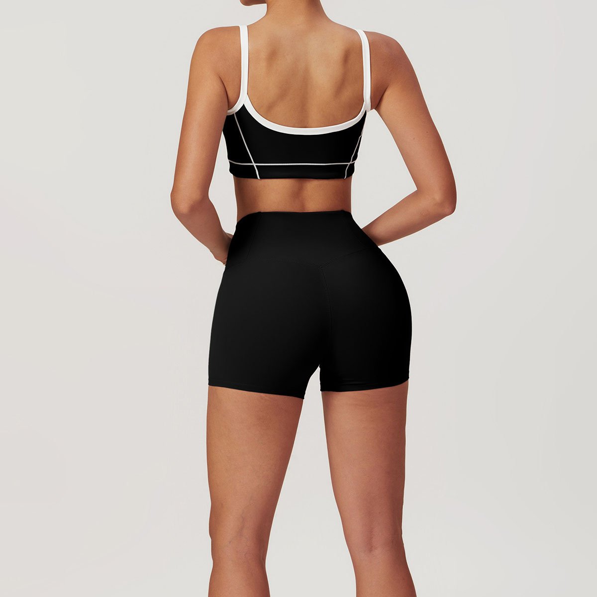 Wholesale Women's S-XL High Impact Sports Bra and No Front Seam Gym Shorts Breathable 2PCS Color Contrast Yoga Clothing