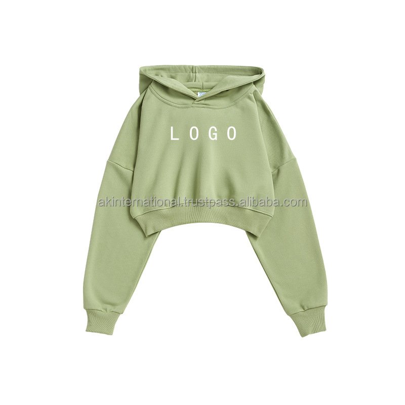 Latest Fashion Crop Top Hood Custom Logo Printed Crop Hoodies Women Pullover Sweatshirt Custom Crop Top Hoodie