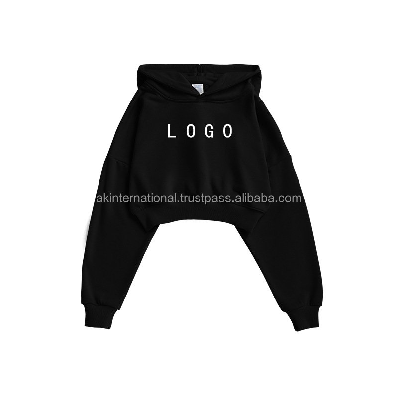 Latest Fashion Crop Top Hood Custom Logo Printed Crop Hoodies Women Pullover Sweatshirt Custom Crop Top Hoodie