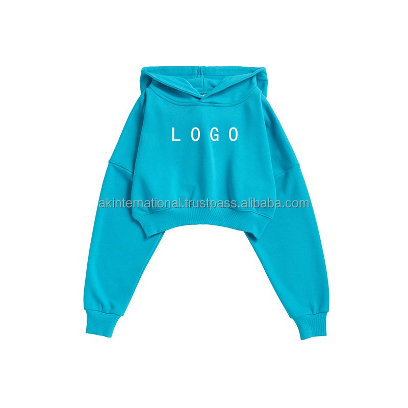 Latest Fashion Crop Top Hood Custom Logo Printed Crop Hoodies Women Pullover Sweatshirt Custom Crop Top Hoodie