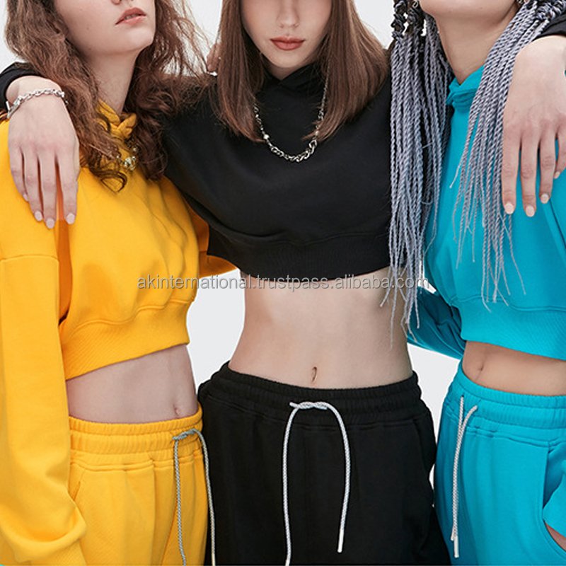 Latest Fashion Crop Top Hood Custom Logo Printed Crop Hoodies Women Pullover Sweatshirt Custom Crop Top Hoodie