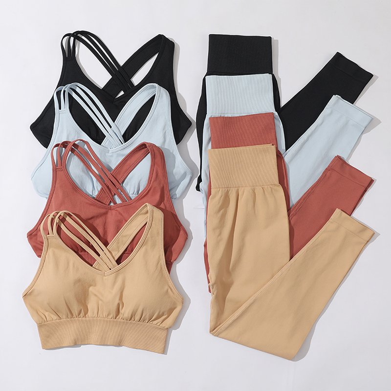 Women Gym Seamless Yoga Set Sublimation Butt Lift Seamless Leggings High Quality Seamless 5 Piece Sports Sets