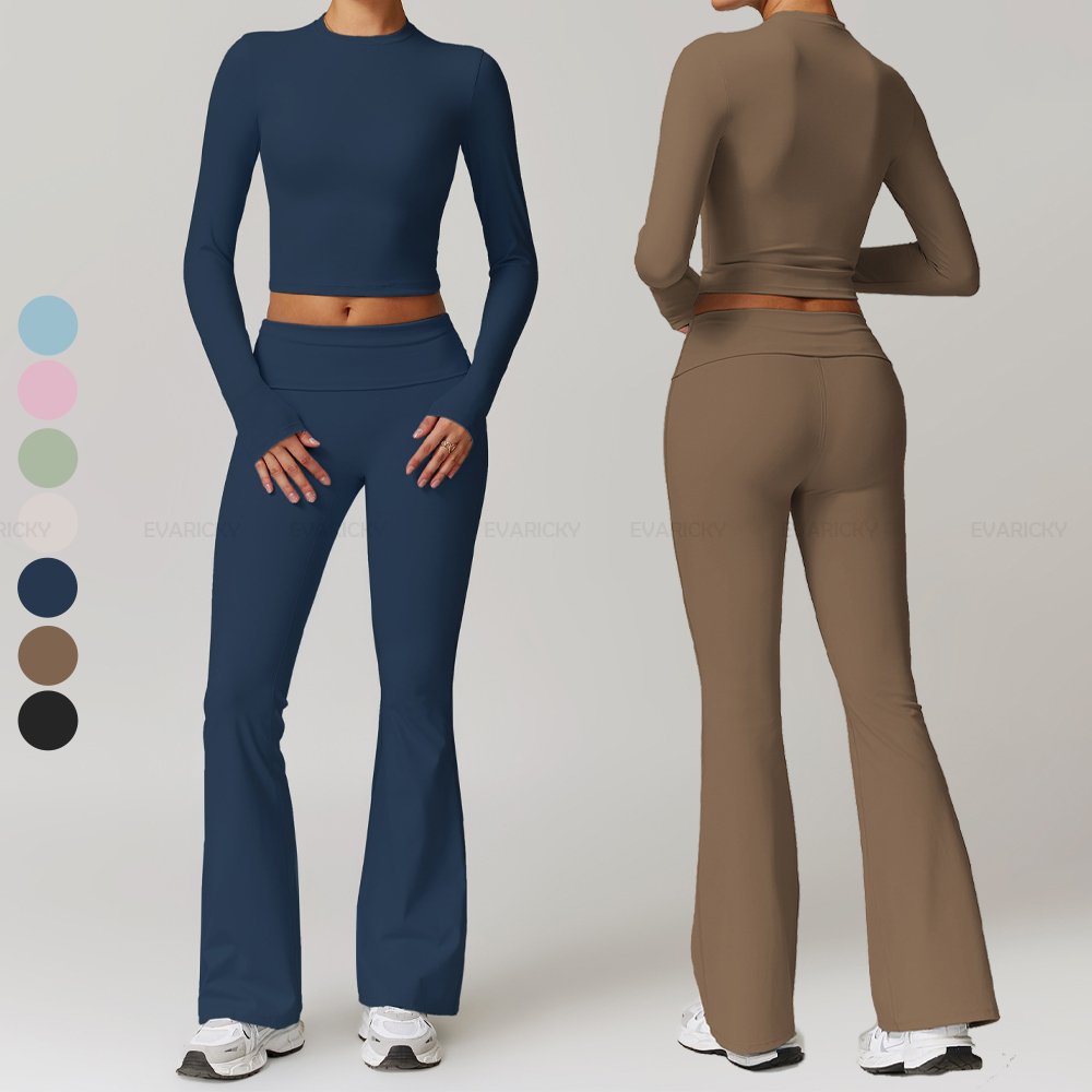 Gym Sport Wear Women Suits Gym 2 Piece Set Workout Clothing Long Sleeve T-Shirts Yoga Sets For Women