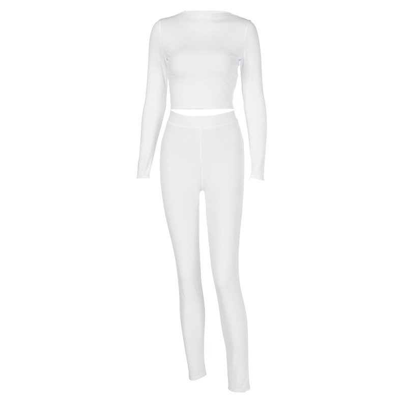 Women's Leisure long sleeve sports yoga suit solid color tights hip lift yoga cotton pants set