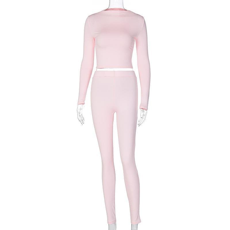 Women's Leisure long sleeve sports yoga suit solid color tights hip lift yoga cotton pants set