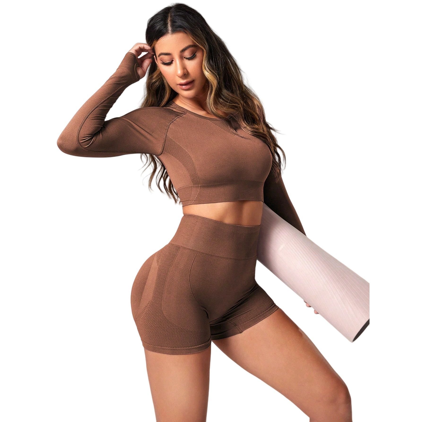 Women Athletic Wear Sexy Hollow Back Long Sleeves Tops 2 pieces suit Lift hip short leggings yoga work out sets for women