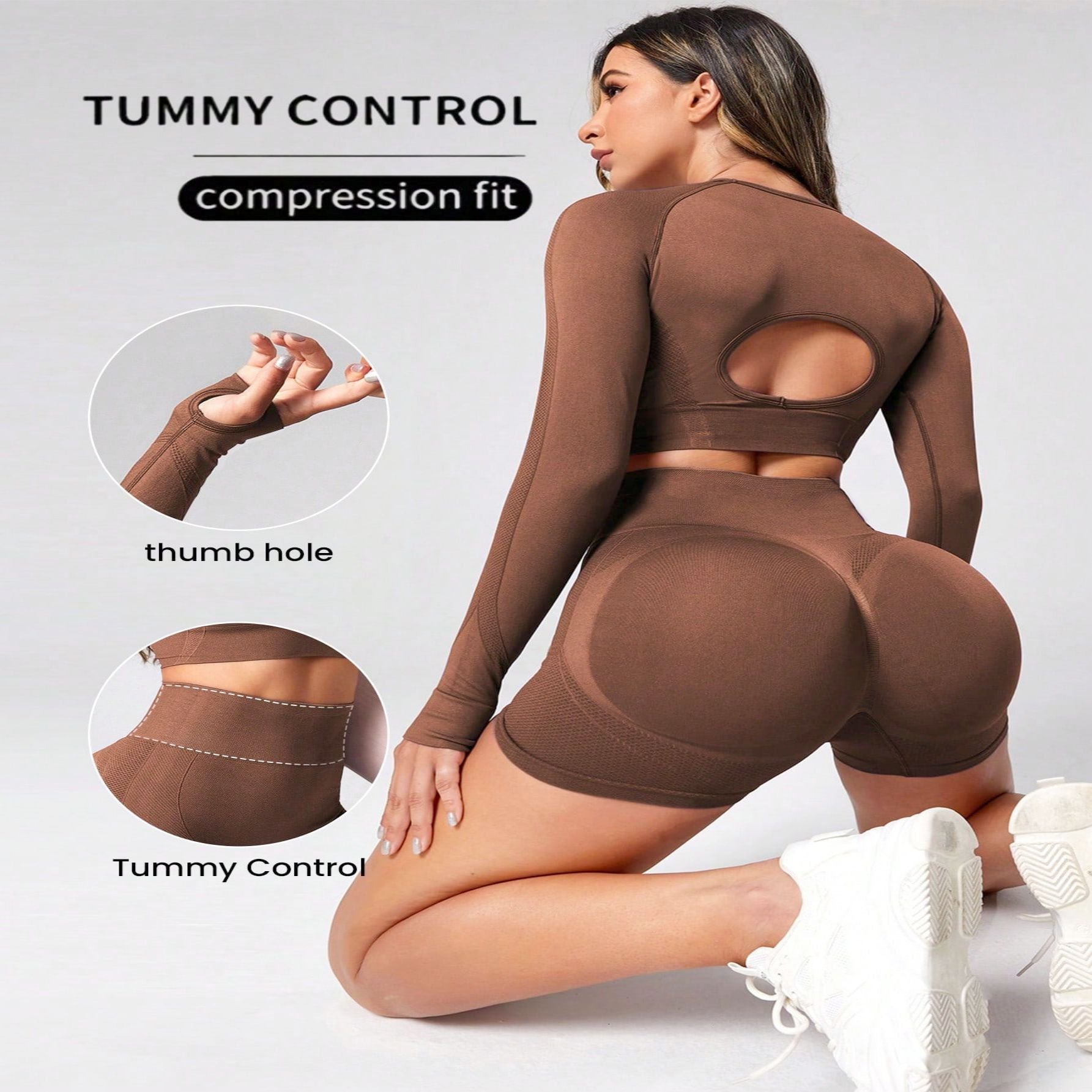 Women Athletic Wear Sexy Hollow Back Long Sleeves Tops 2 pieces suit Lift hip short leggings yoga work out sets for women