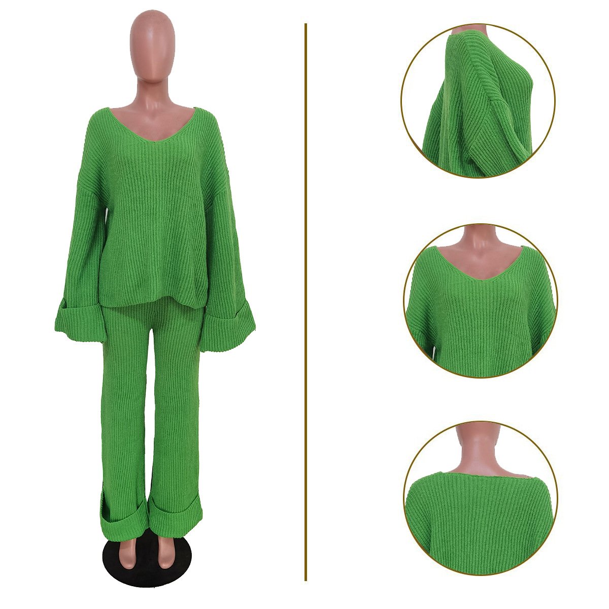 Winter clothes for women women's knitwear knitted women's sweater and flared pants set