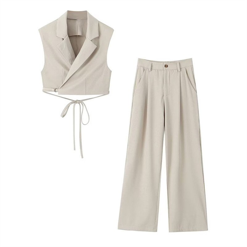TAOP&ZA women's clothing 2024 summer new fashion casual sleeveless vest high waist slim trousers suit