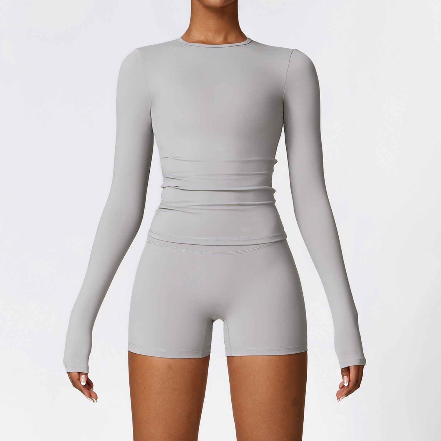 Premium Women Activewear Long Sleeve Running Shirt High Waisted Shorts Four-way Stretch Yoga Sets
