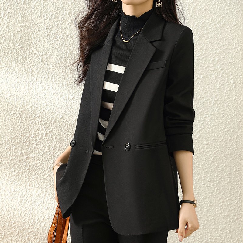 Amazon Women's High Quality Elegant Red Blazer Jacket Single Breasted Button Fur Casual Autumn Outwear Coats Fashion Suits Set