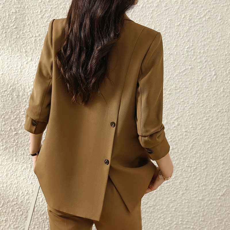 Amazon Women's High Quality Elegant Red Blazer Jacket Single Breasted Button Fur Casual Autumn Outwear Coats Fashion Suits Set