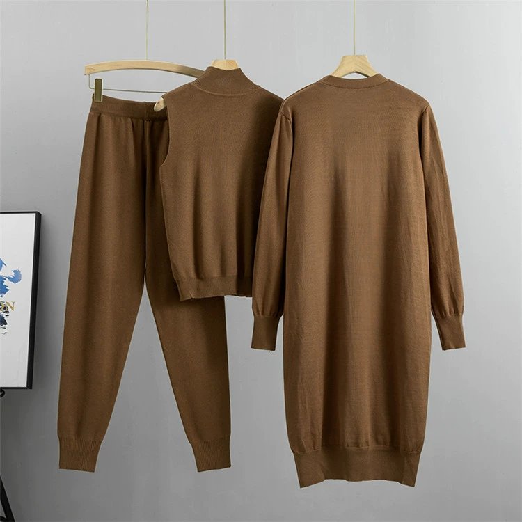 ATOPTEX Long-sleeved Blazer Coat Tank Long Pants Three Piece Sets Outfit Casual Knitted Cardigan Tank Top Pants Women's Set