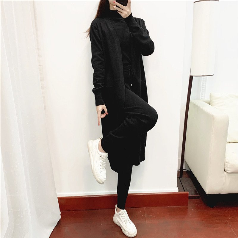 ATOPTEX Long-sleeved Blazer Coat Tank Long Pants Three Piece Sets Outfit Casual Knitted Cardigan Tank Top Pants Women's Set