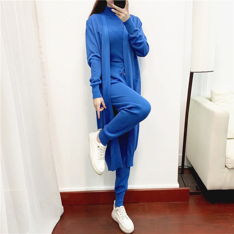 ATOPTEX Long-sleeved Blazer Coat Tank Long Pants Three Piece Sets Outfit Casual Knitted Cardigan Tank Top Pants Women's Set