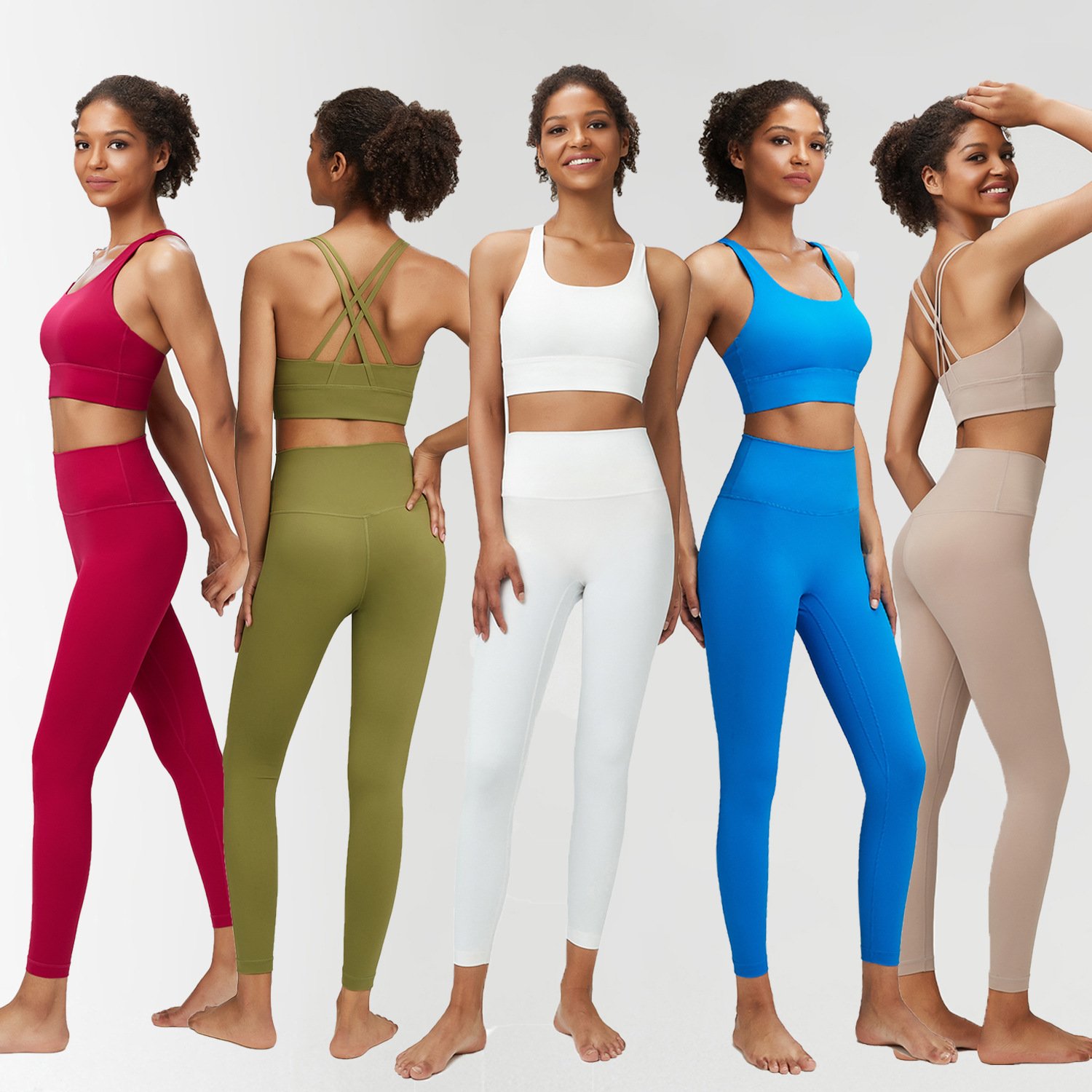 Outdoor Sport Fitness Clothing Custom Workout Nylon Spandex Gym Yoga Sets Solid Color Fitness 2 Piece Set Women Yoga Fitness Set