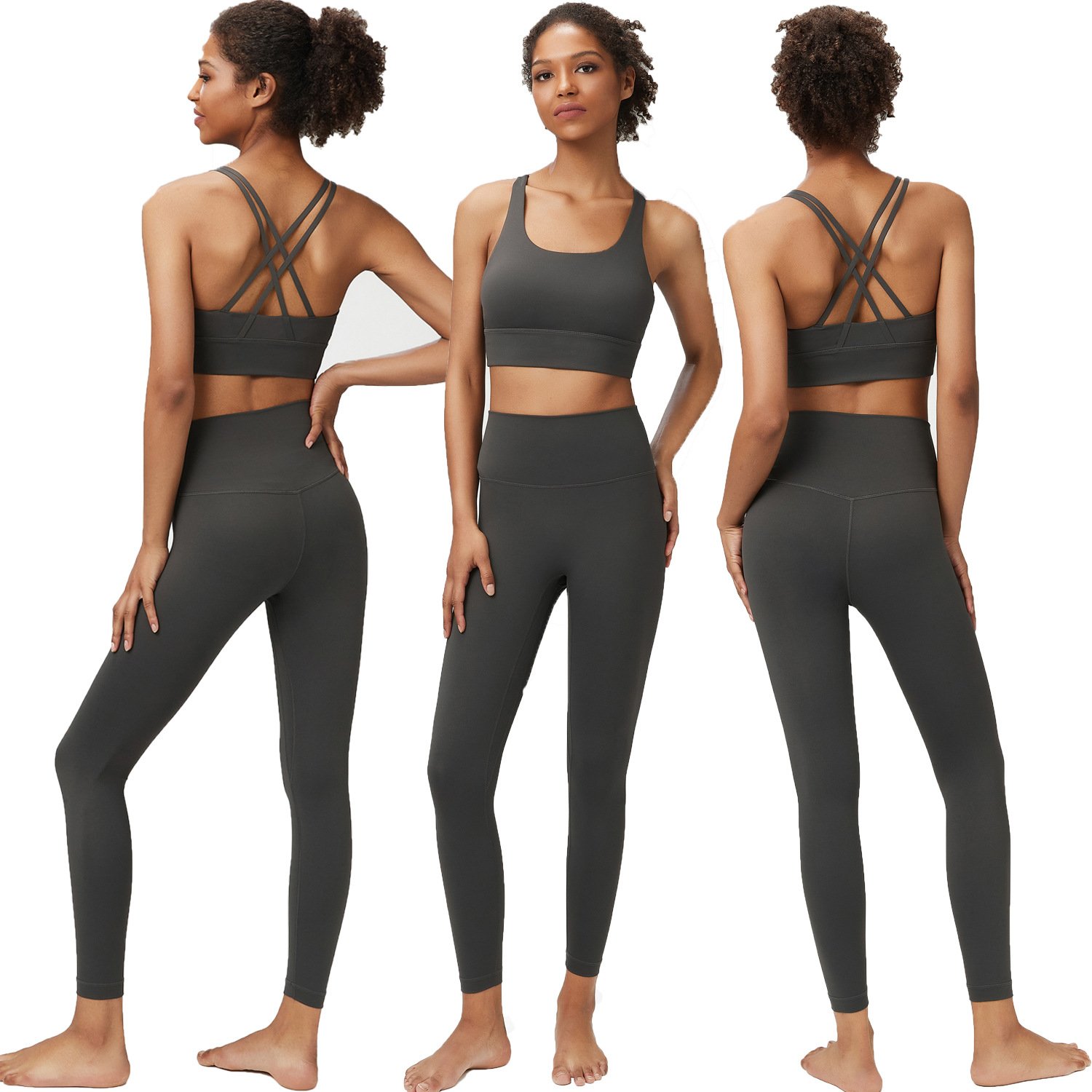 Outdoor Sport Fitness Clothing Custom Workout Nylon Spandex Gym Yoga Sets Solid Color Fitness 2 Piece Set Women Yoga Fitness Set
