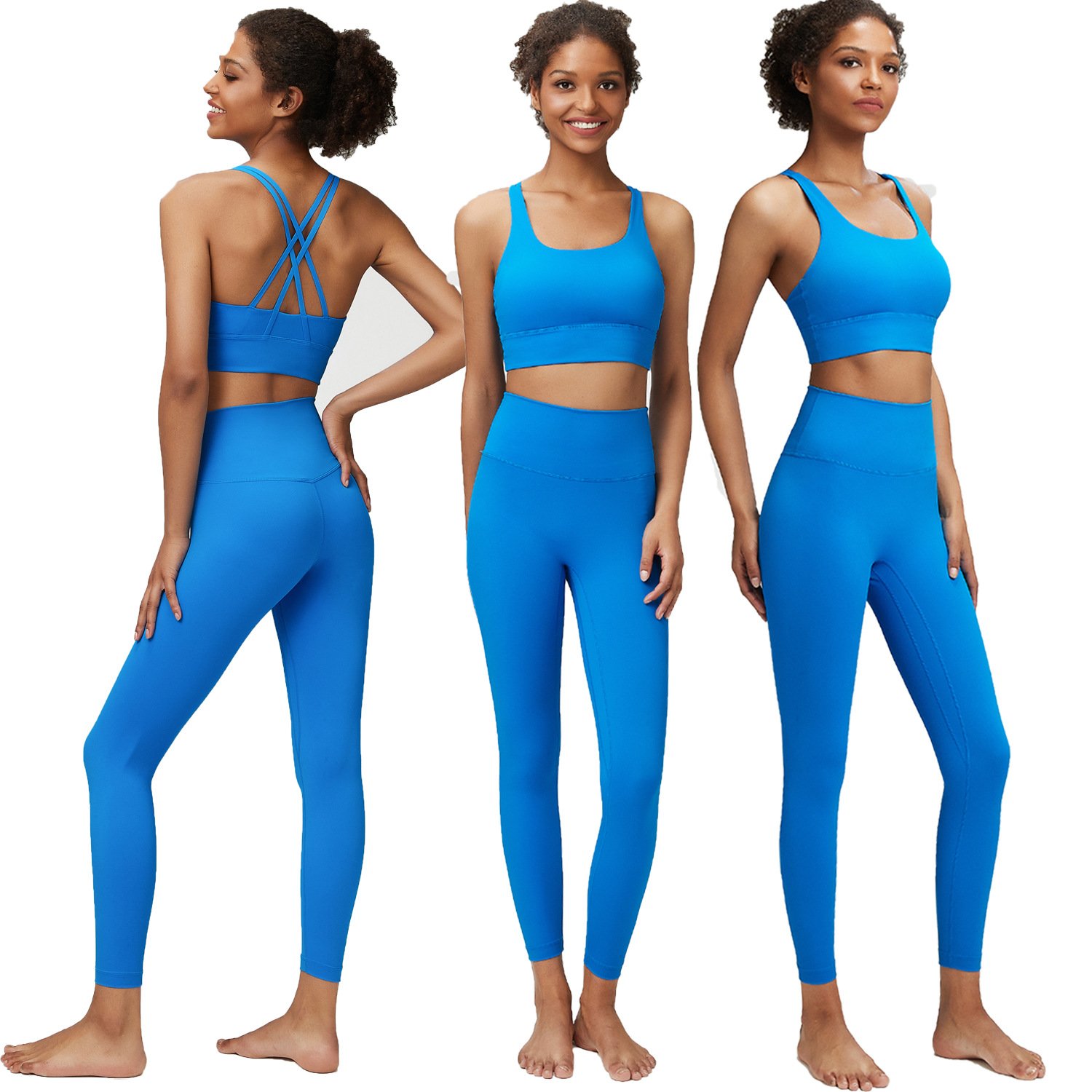 Outdoor Sport Fitness Clothing Custom Workout Nylon Spandex Gym Yoga Sets Solid Color Fitness 2 Piece Set Women Yoga Fitness Set