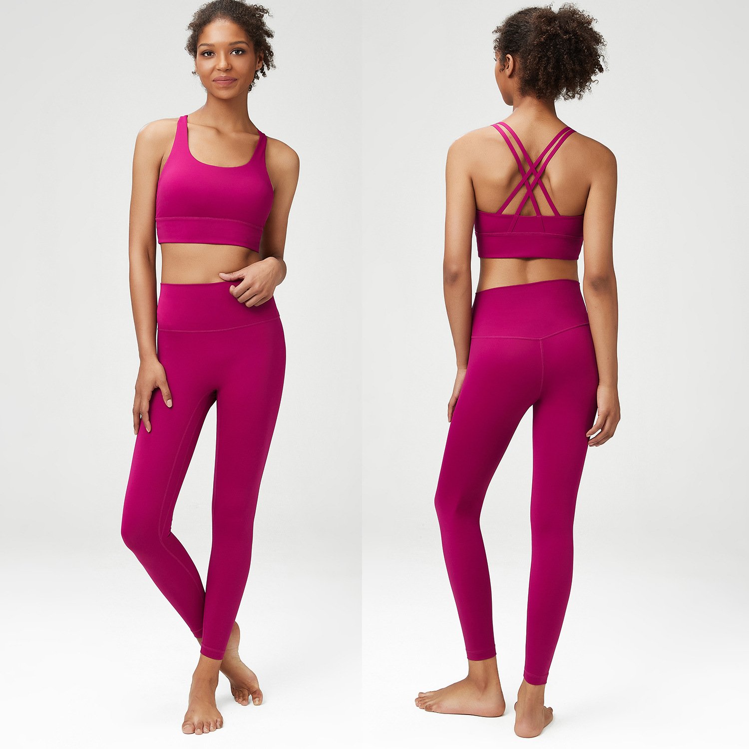 Outdoor Sport Fitness Clothing Custom Workout Nylon Spandex Gym Yoga Sets Solid Color Fitness 2 Piece Set Women Yoga Fitness Set