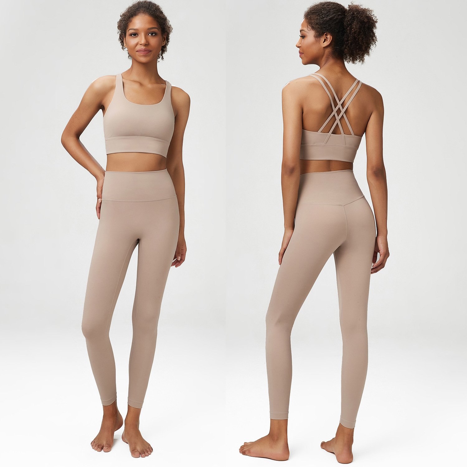 Outdoor Sport Fitness Clothing Custom Workout Nylon Spandex Gym Yoga Sets Solid Color Fitness 2 Piece Set Women Yoga Fitness Set
