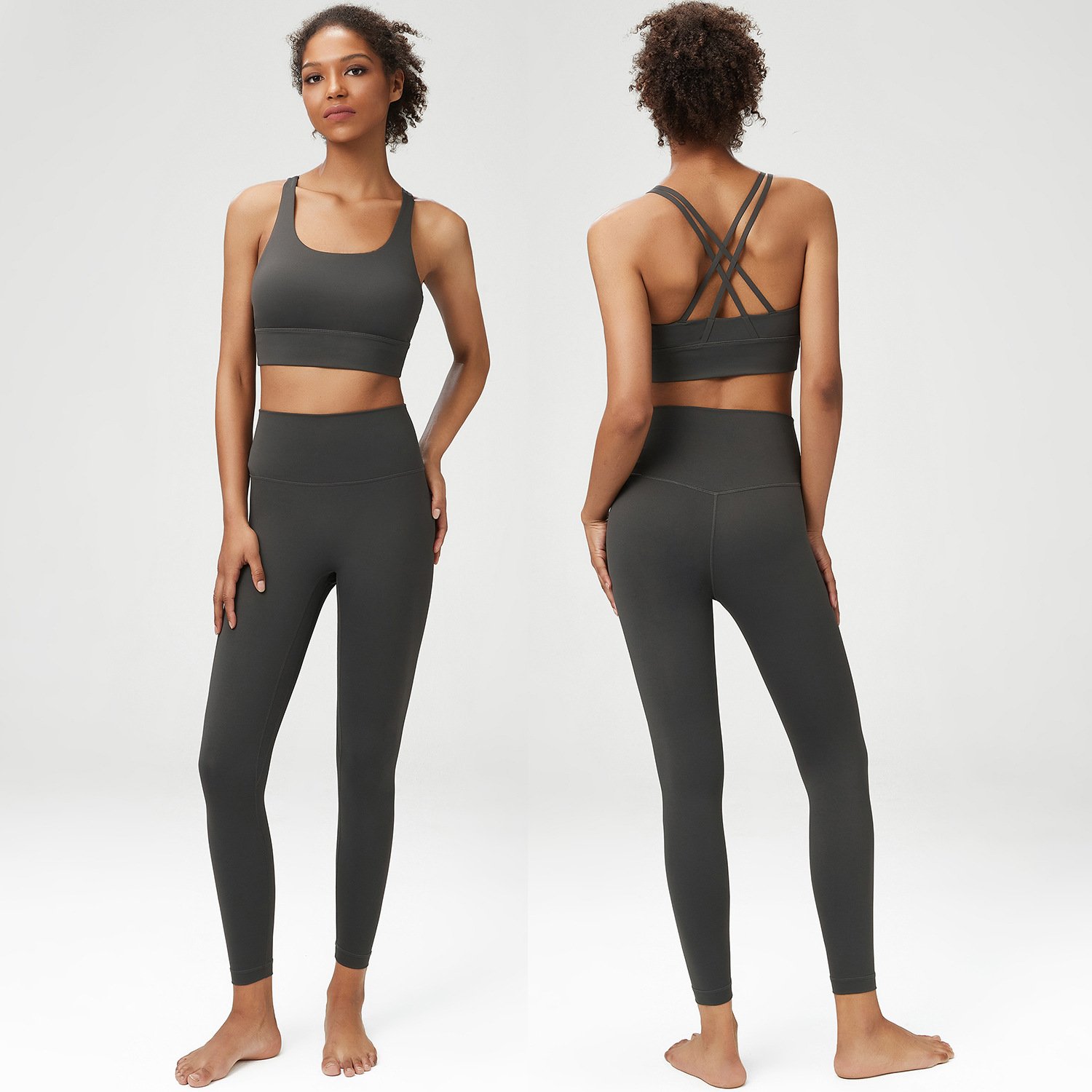 Outdoor Sport Fitness Clothing Custom Workout Nylon Spandex Gym Yoga Sets Solid Color Fitness 2 Piece Set Women Yoga Fitness Set