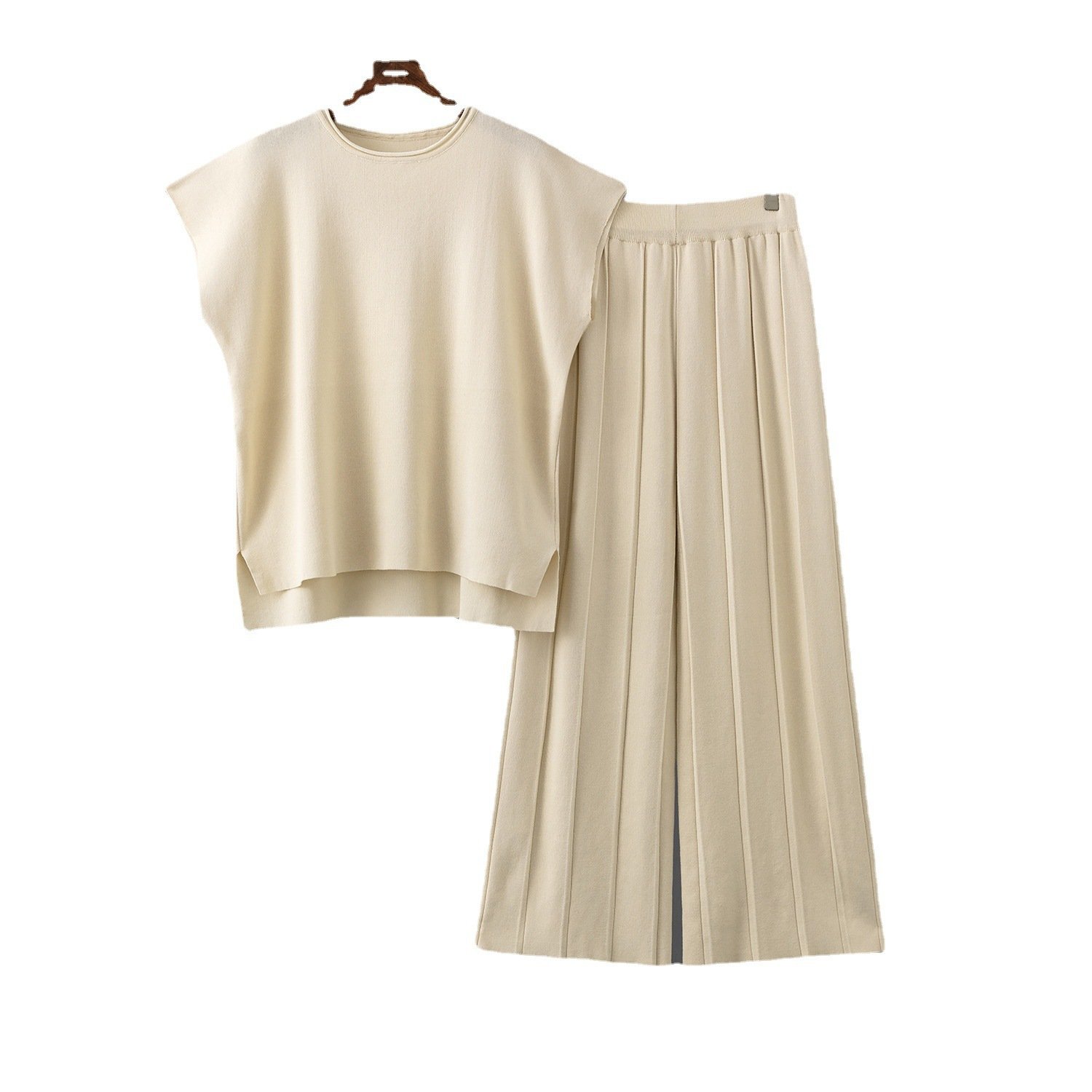One Size Casual Set Women's Summer New Solid Sleeveless Tank Top Knitted Shirt Wide Leg Pants Large Ice Silk Set